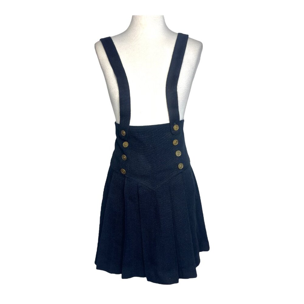 Four Corners Vintage 80s Pleated Knit Overalls Black Dress Gold Accent Buttons - Picture 2 of 11